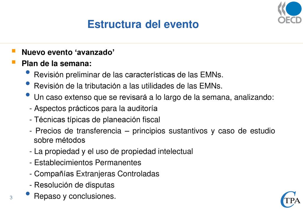 Estructura del evento Nuevo evento ‘avanzado’ Plan de la semana: