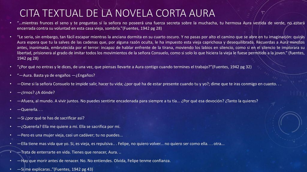 Cita textual de la novela corta aura