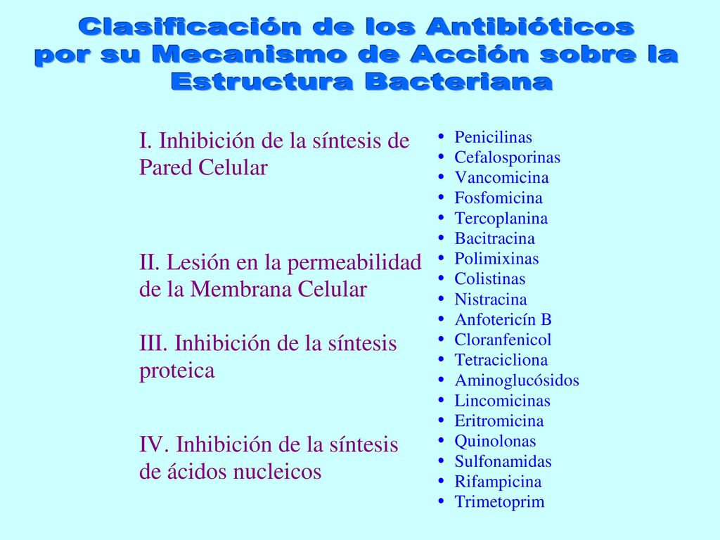 Clasificación de los Antibióticos por su Mecanismo de Acción sobre la