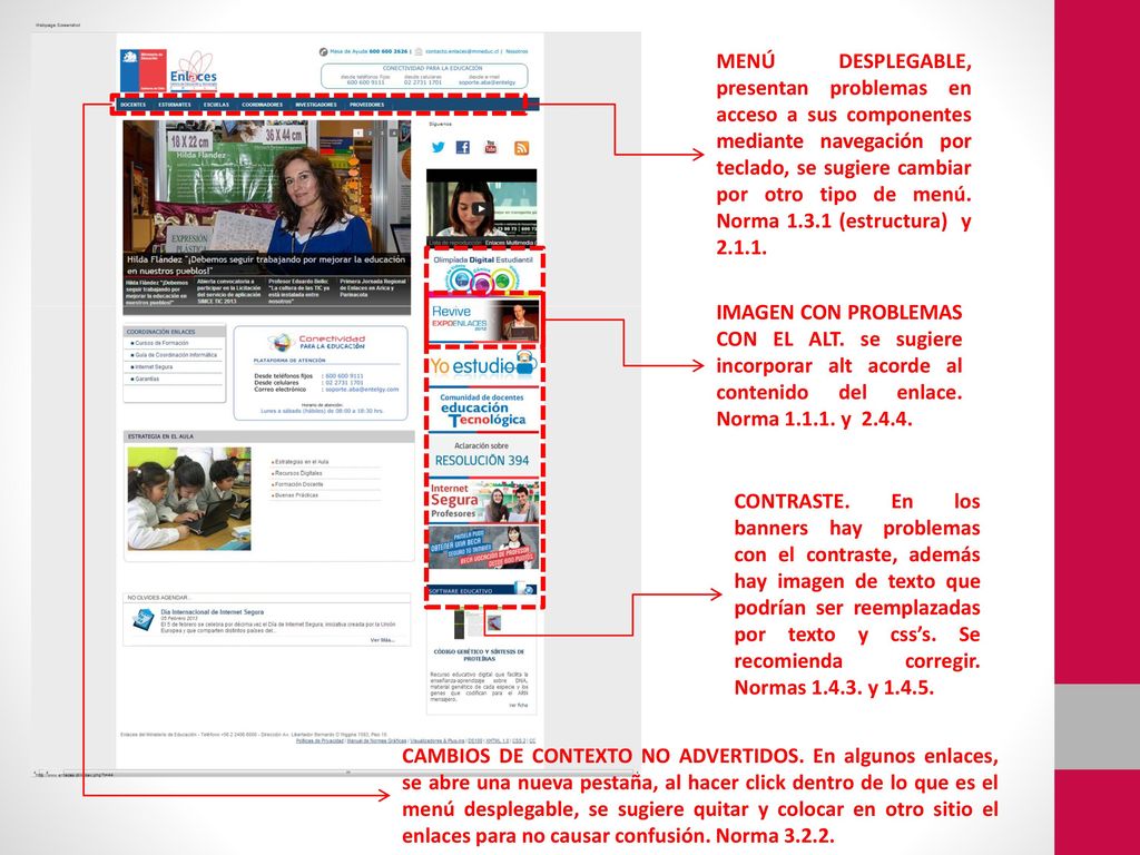 MENÚ DESPLEGABLE, presentan problemas en acceso a sus componentes mediante navegación por teclado, se sugiere cambiar por otro tipo de menú. Norma (estructura) y