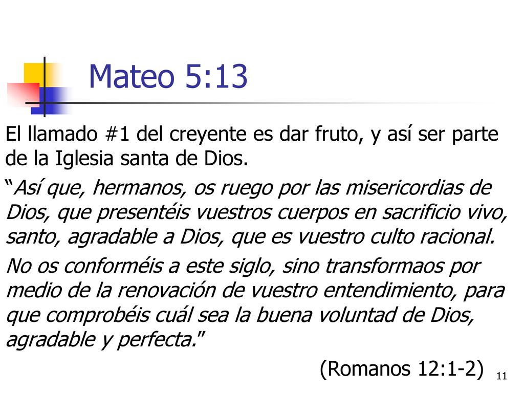 Mateo 5:13 El llamado #1 del creyente es dar fruto, y así ser parte de la Iglesia santa de Dios.