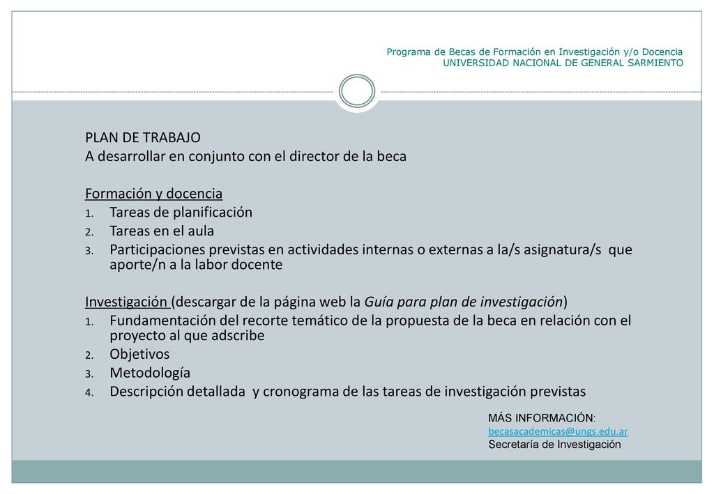A desarrollar en conjunto con el director de la beca