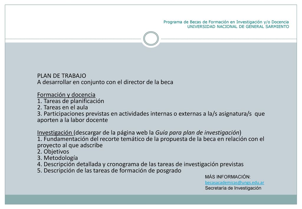 A desarrollar en conjunto con el director de la beca