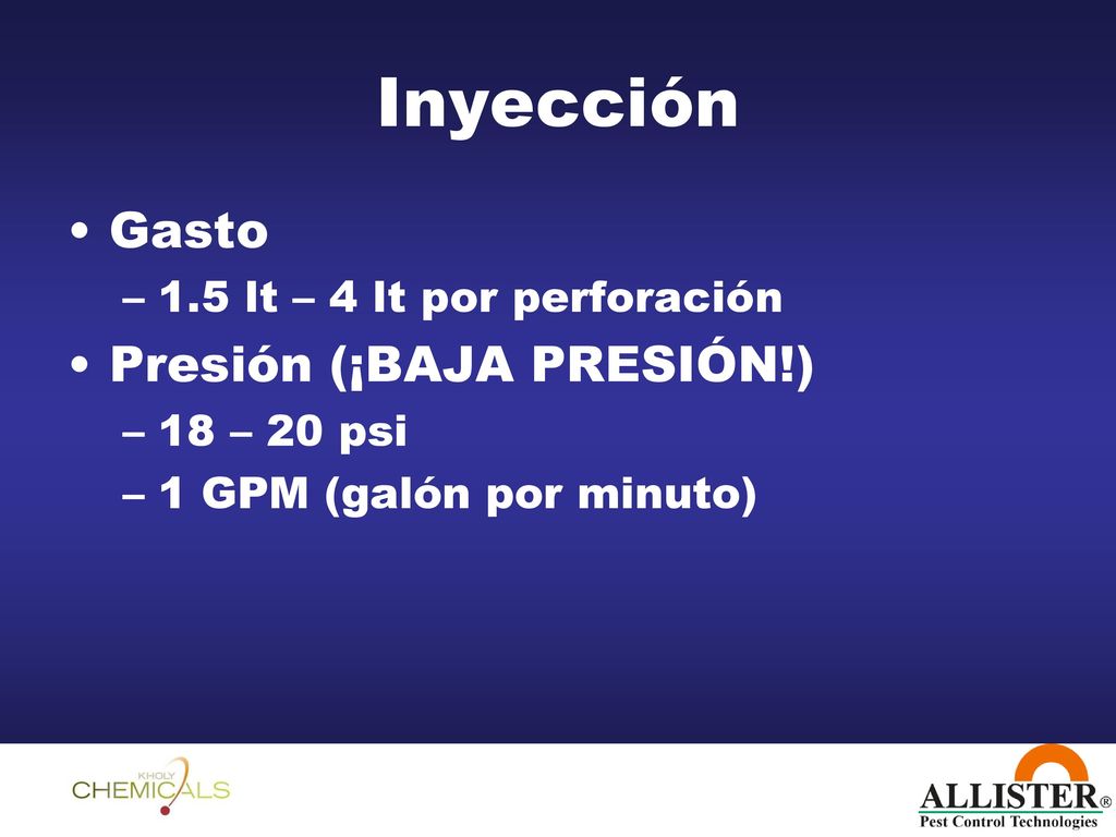 Inyección Gasto Presión (¡BAJA PRESIÓN!) 1.5 lt – 4 lt por perforación