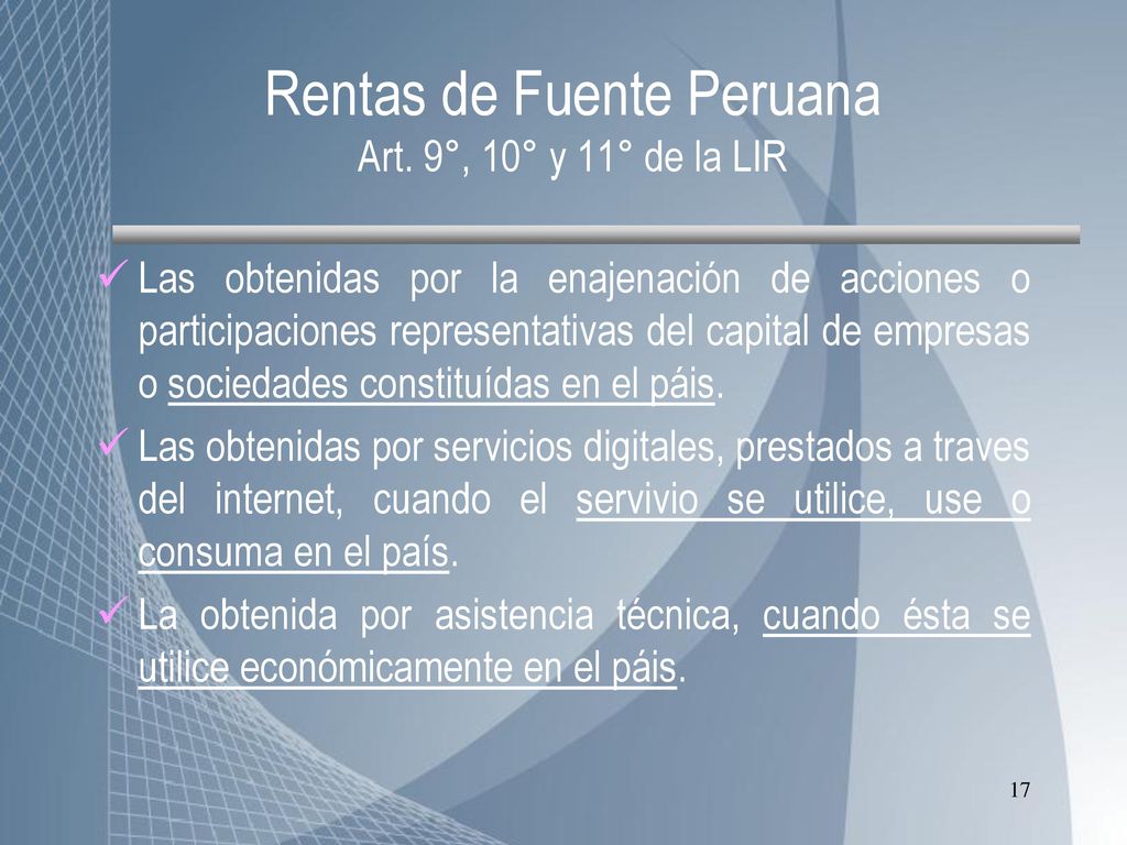 Rentas de Fuente Peruana Art. 9°, 10° y 11° de la LIR