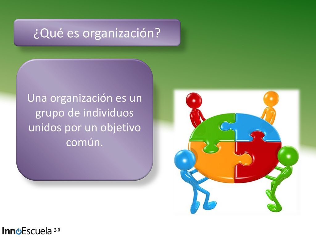 ¿Qué es organización Una organización es un grupo de individuos unidos por un objetivo común. 3.0