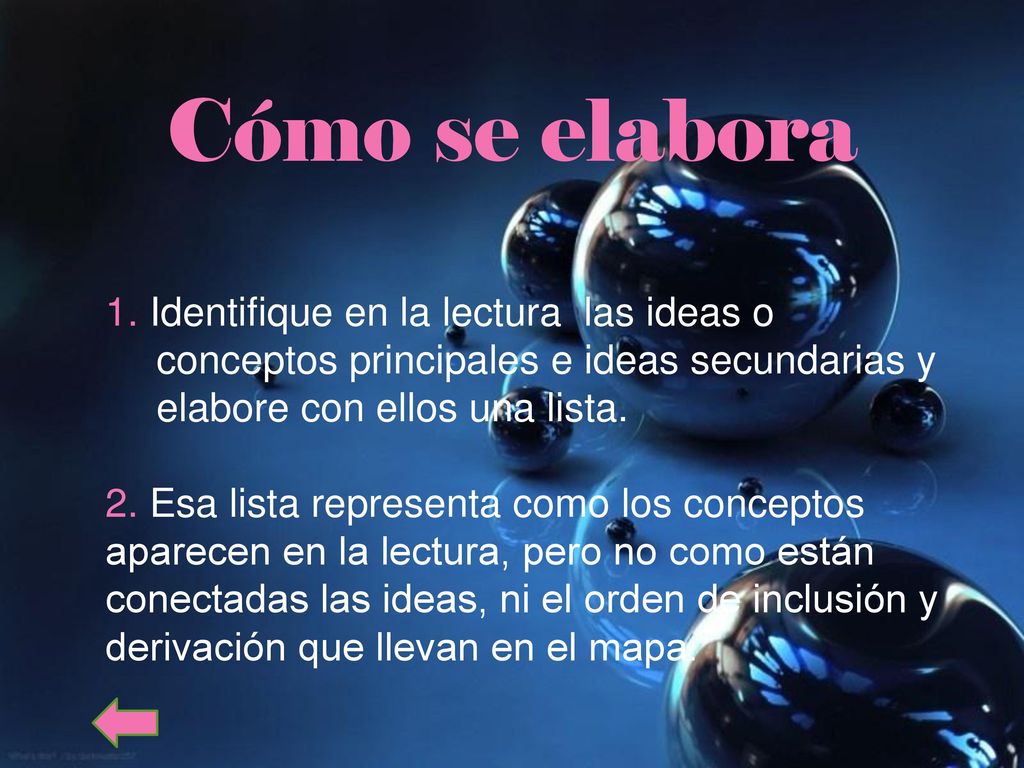 Cómo se elabora 1. Identifique en la lectura las ideas o conceptos principales e ideas secundarias y elabore con ellos una lista.