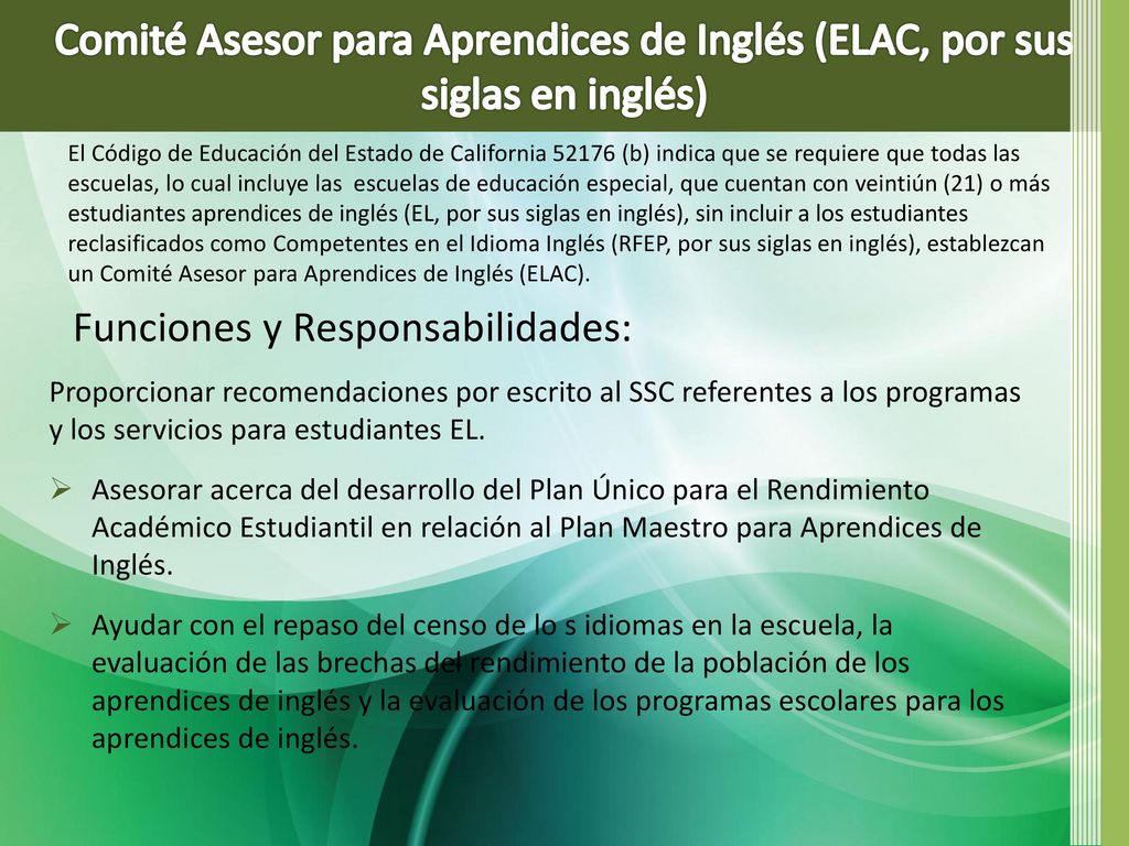 Comité Asesor para Aprendices de Inglés (ELAC, por sus siglas en inglés)