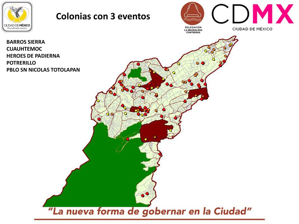 Colonias con 3 eventos BARROS SIERRA CUAUHTEMOC HEROES DE PADIERNA