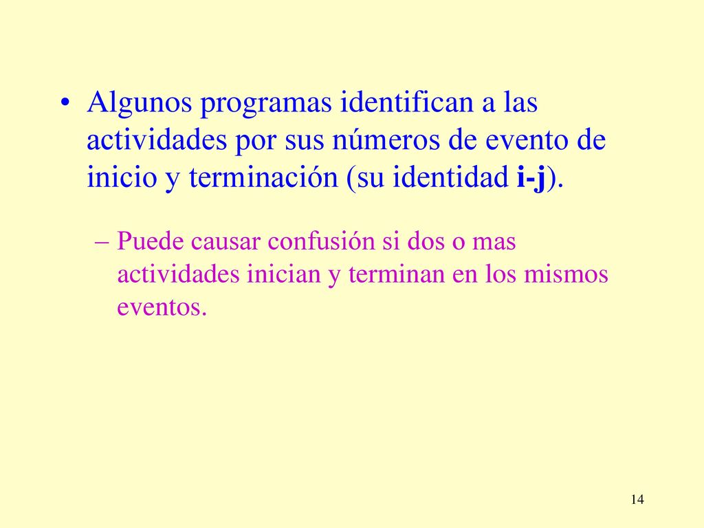 Algunos programas identifican a las actividades por sus números de evento de inicio y terminación (su identidad i-j).