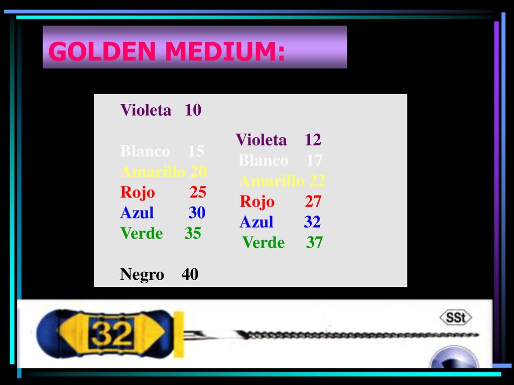 GOLDEN MEDIUM: Violeta 10 Violeta 12 Blanco 15 Blanco 17 Amarillo 20