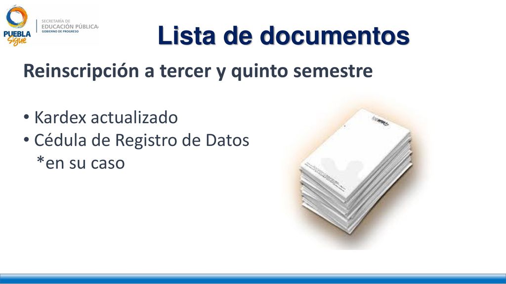 Lista de documentos Reinscripción a tercer y quinto semestre