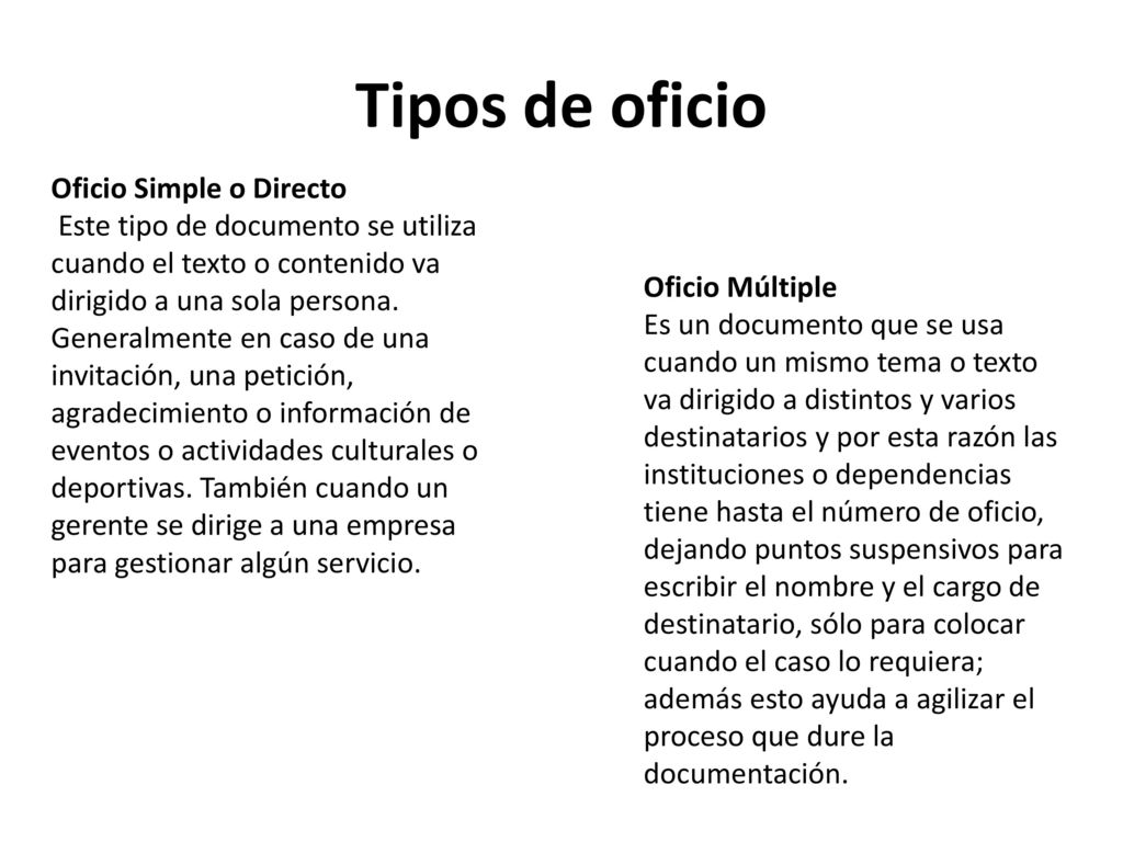 Tipos de oficio Oficio Simple o Directo
