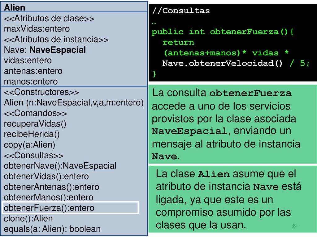 Alien <<Atributos de clase>> maxVidas:entero. <<Atributos de instancia>> Nave: NaveEspacial. vidas:entero.