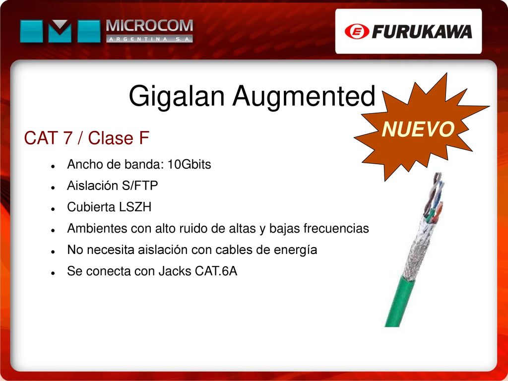 Gigalan Augmented NUEVO CAT 7 / Clase F Ancho de banda: 10Gbits