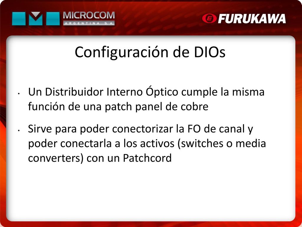 Configuración de DIOs Un Distribuidor Interno Óptico cumple la misma función de una patch panel de cobre.