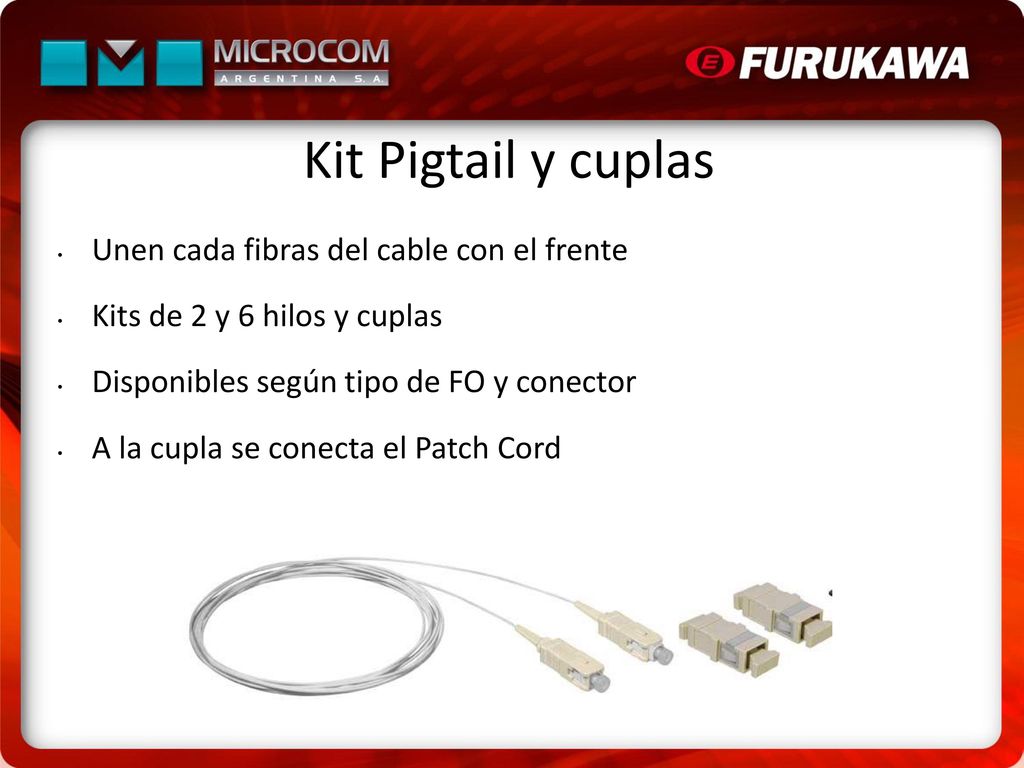 Kit Pigtail y cuplas Unen cada fibras del cable con el frente