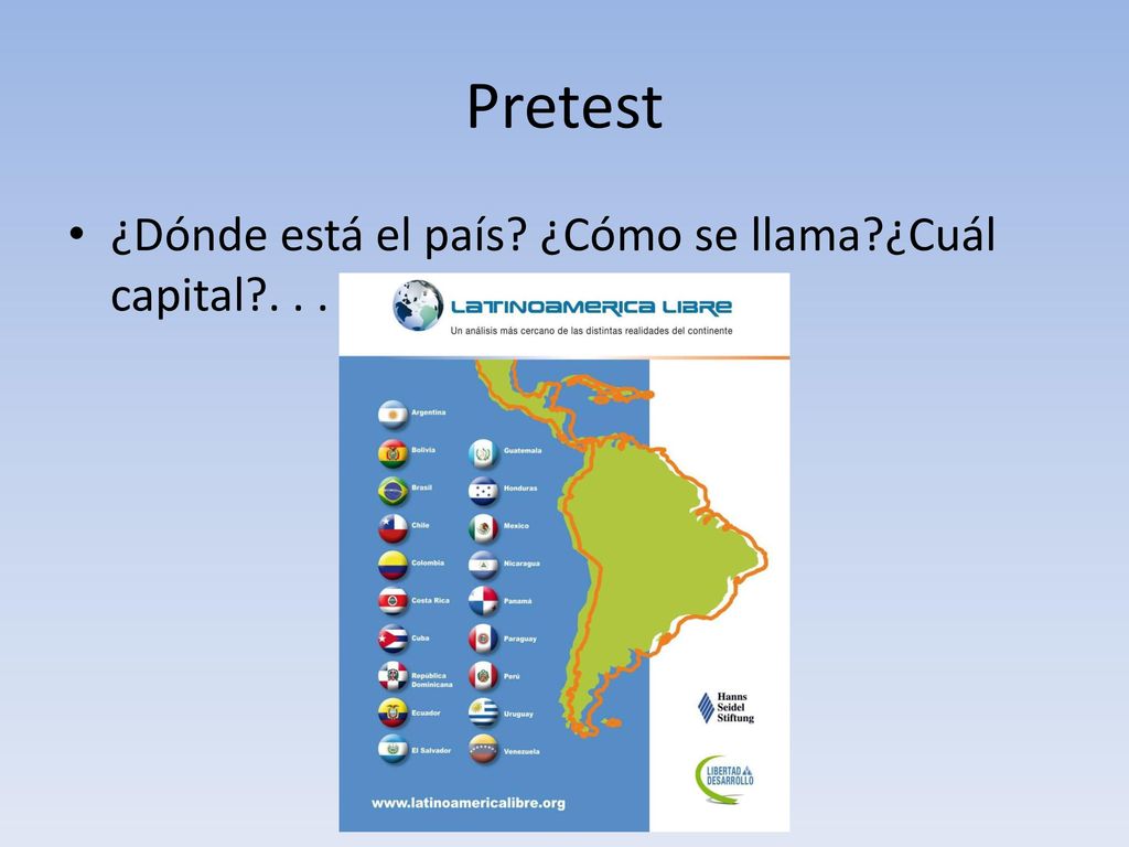 Pretest ¿Dónde está el país ¿Cómo se llama ¿Cuál capital . . .