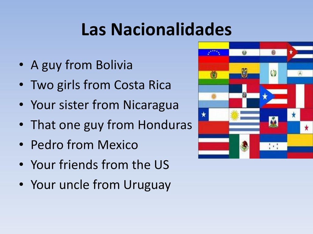 Las Nacionalidades A guy from Bolivia Two girls from Costa Rica