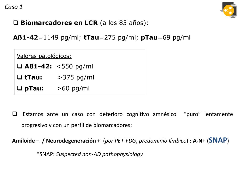 Caso 1 Biomarcadores en LCR (a los 85 años):