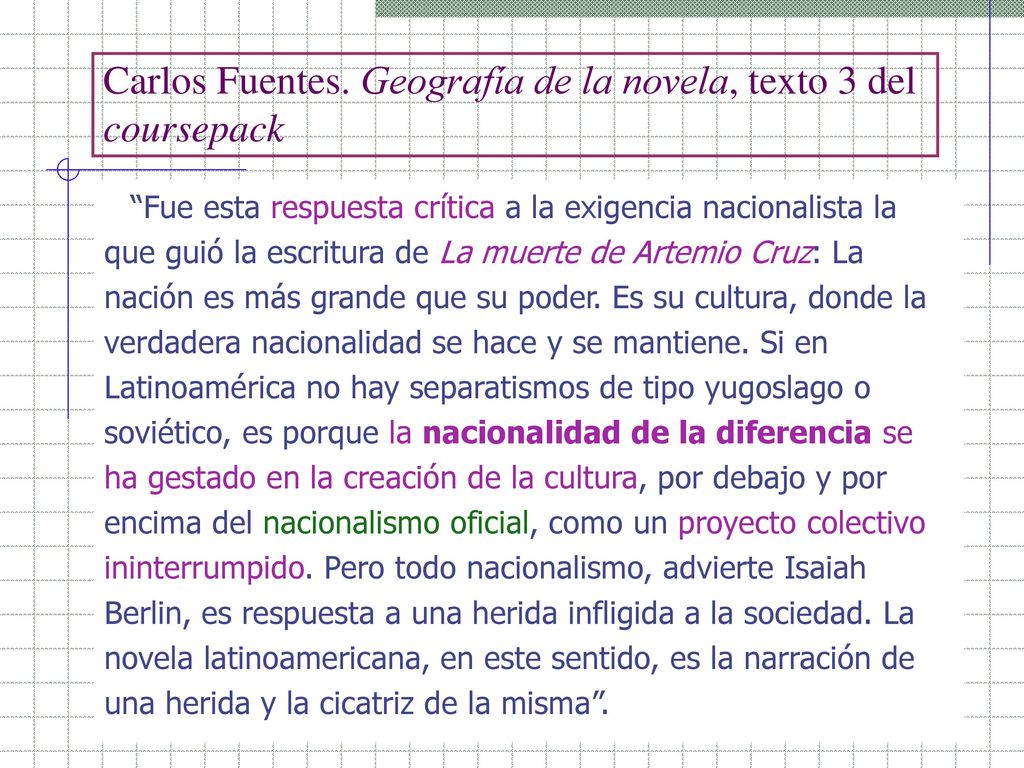 Carlos Fuentes. Geografía de la novela, texto 3 del coursepack