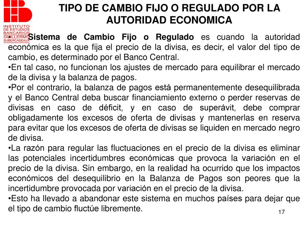 TIPO DE CAMBIO FIJO O REGULADO POR LA AUTORIDAD ECONOMICA