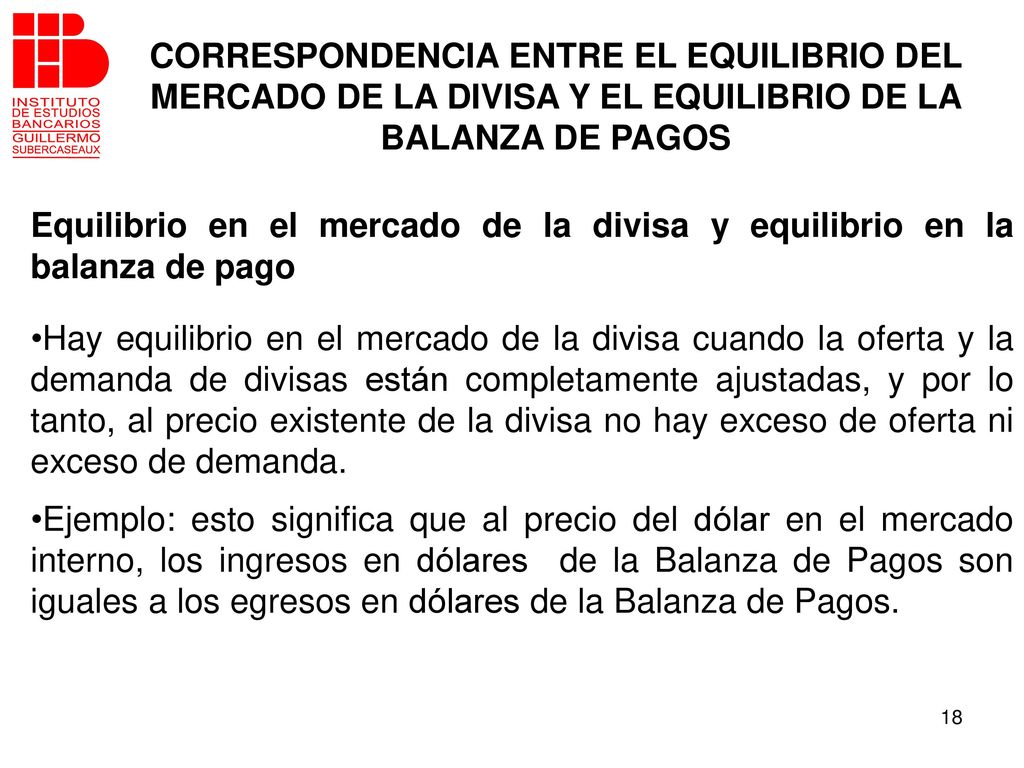 CORRESPONDENCIA ENTRE EL EQUILIBRIO DEL MERCADO DE LA DIVISA Y EL EQUILIBRIO DE LA BALANZA DE PAGOS
