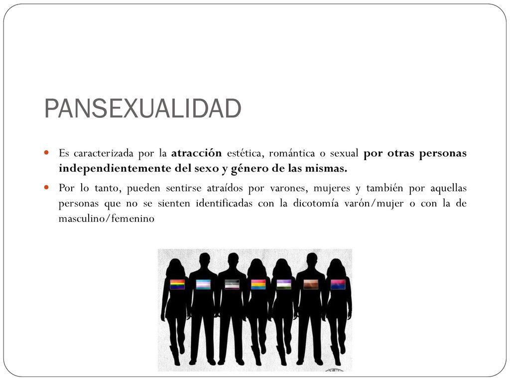 PANSEXUALIDAD Es caracterizada por la atracción estética, romántica o sexual por otras personas independientemente del sexo y género de las mismas.