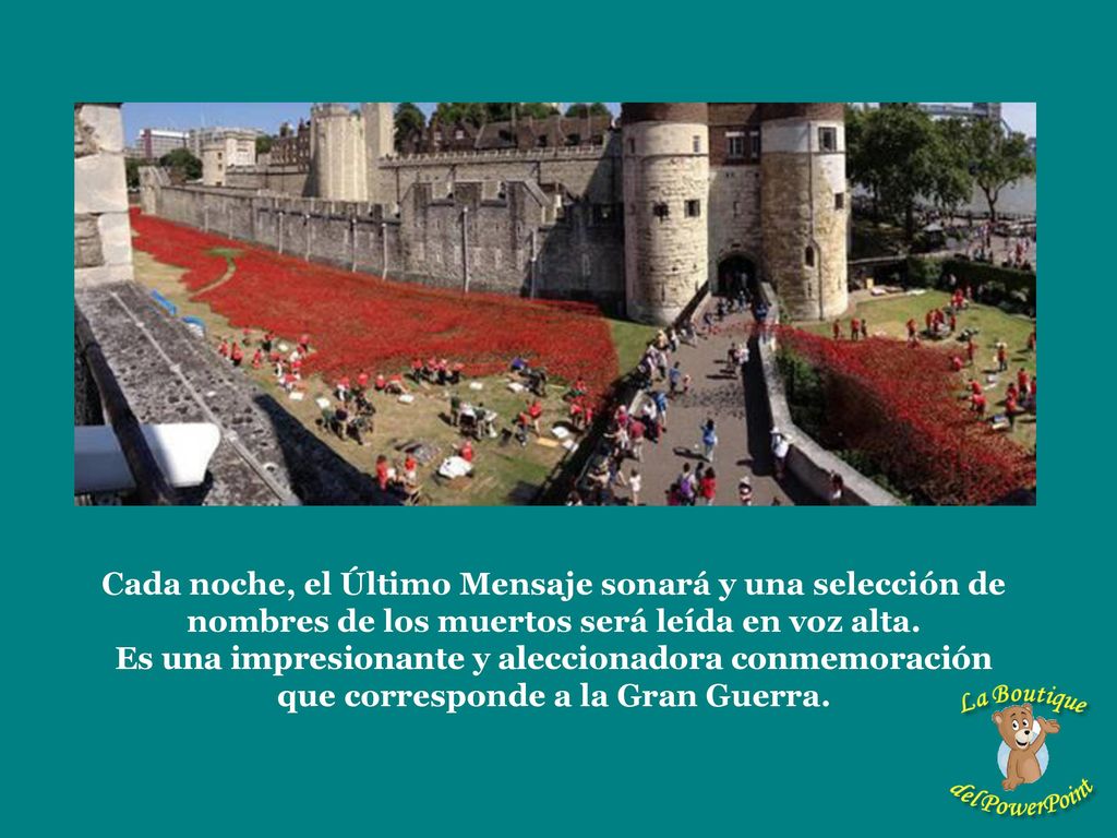 Cada noche, el Último Mensaje sonará y una selección de nombres de los muertos será leída en voz alta.