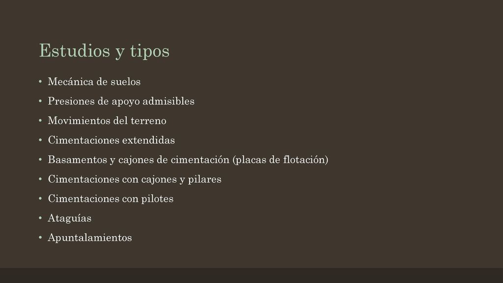 Estudios y tipos Mecánica de suelos Presiones de apoyo admisibles