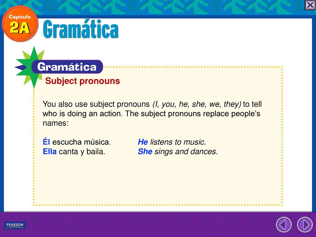 Subject pronouns You also use subject pronouns (I, you, he, she, we, they) to tell.