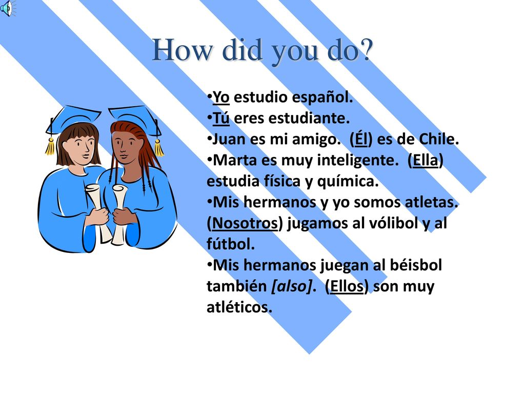 How did you do Yo estudio español. Tú eres estudiante.