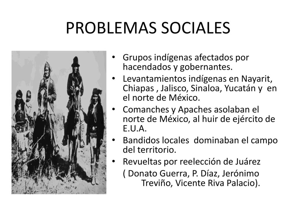 PROBLEMAS SOCIALES Grupos indígenas afectados por hacendados y gobernantes.