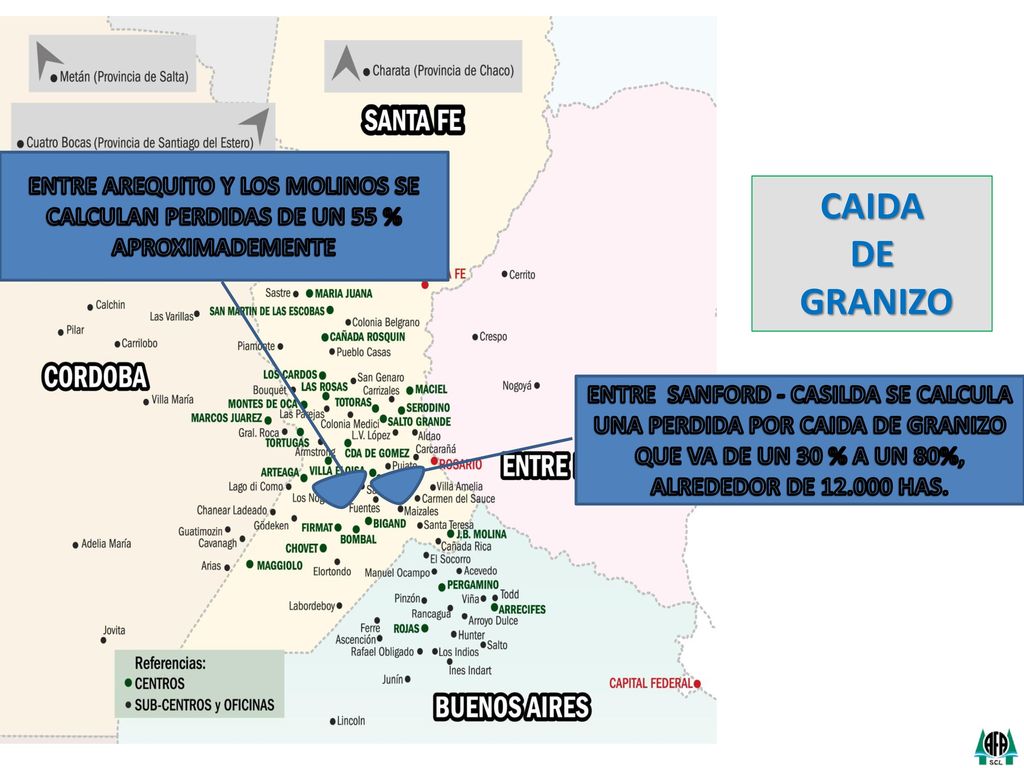 ENTRE AREQUITO Y LOS MOLINOS SE CALCULAN PERDIDAS DE UN 55 % APROXIMADEMENTE