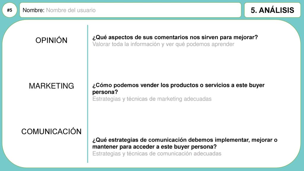 5. ANÁLISIS OPINIÓN MARKETING COMUNICACIÓN Nombre: Nombre del usuario