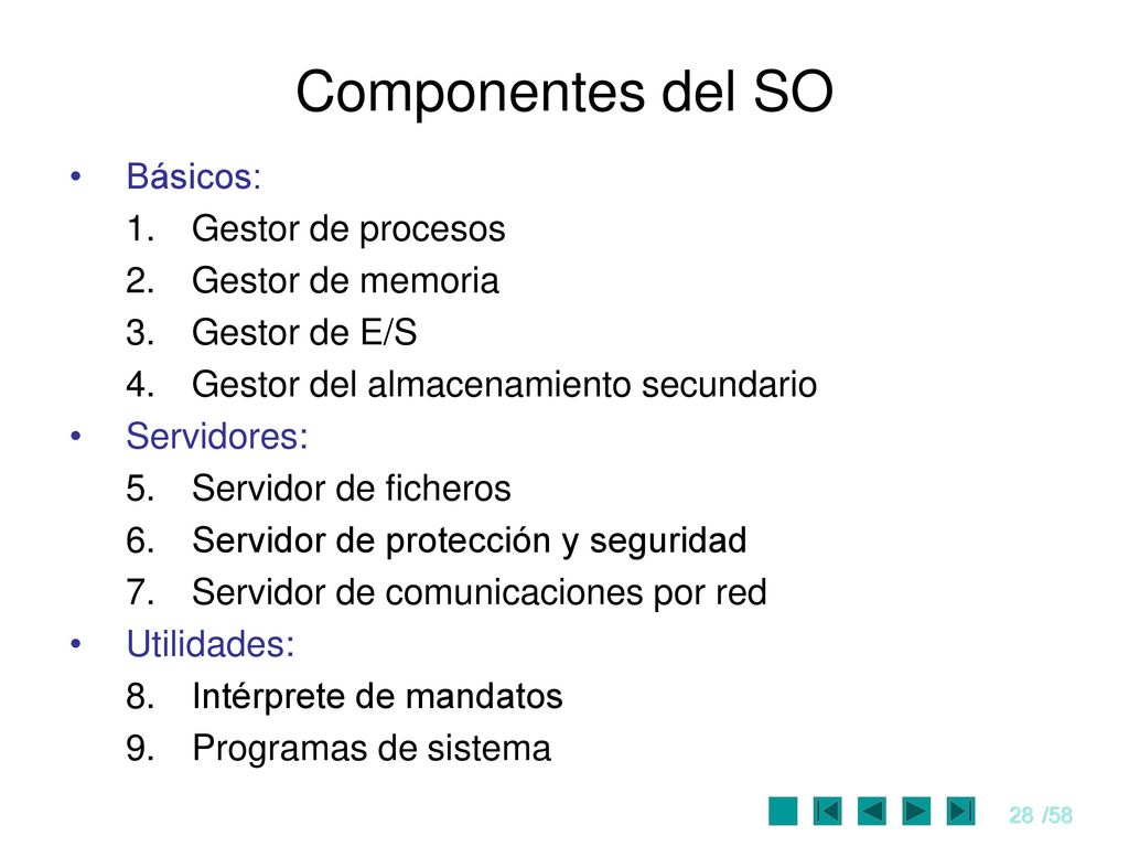 Componentes del SO Básicos: Gestor de procesos Gestor de memoria