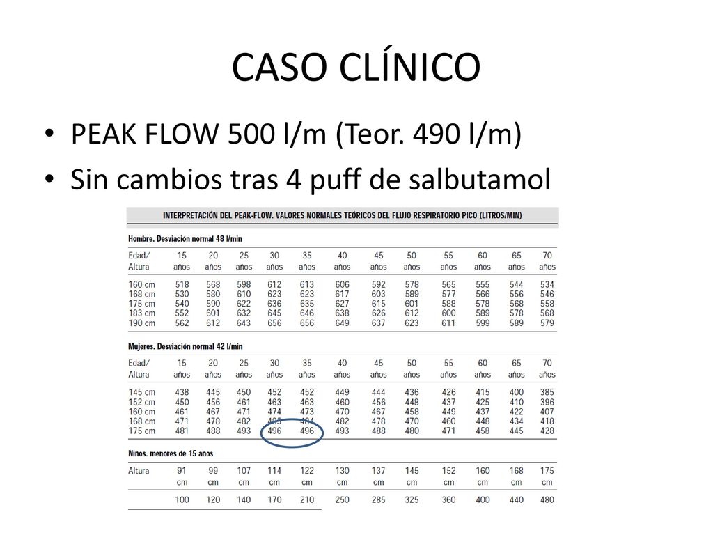 CASO CLÍNICO PEAK FLOW 500 l/m (Teor. 490 l/m)