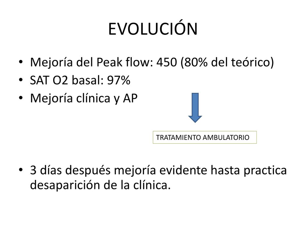 EVOLUCIÓN Mejoría del Peak flow: 450 (80% del teórico)