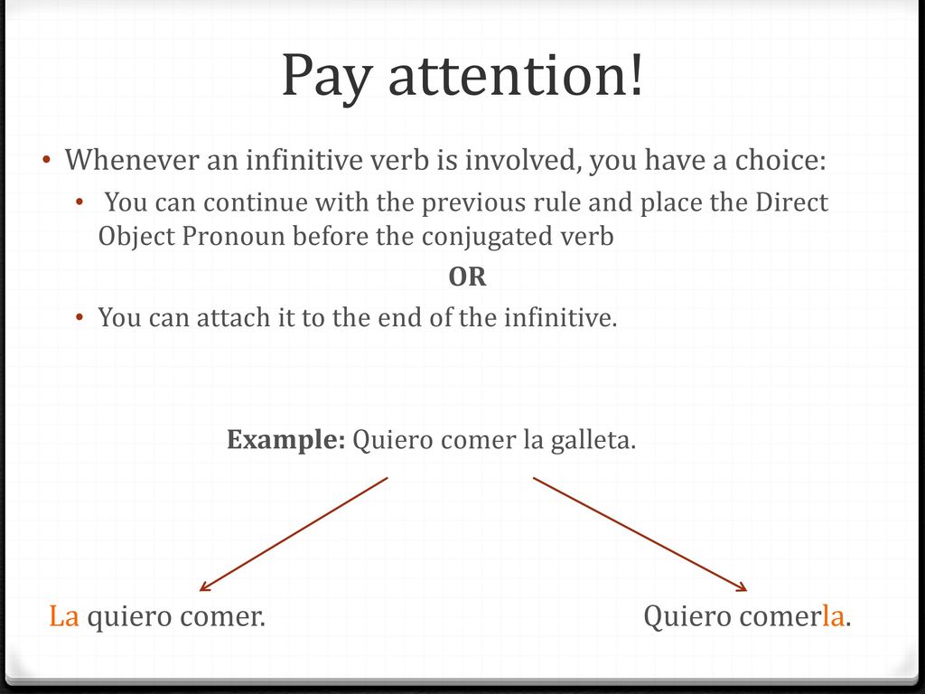 Pay attention! Whenever an infinitive verb is involved, you have a choice: