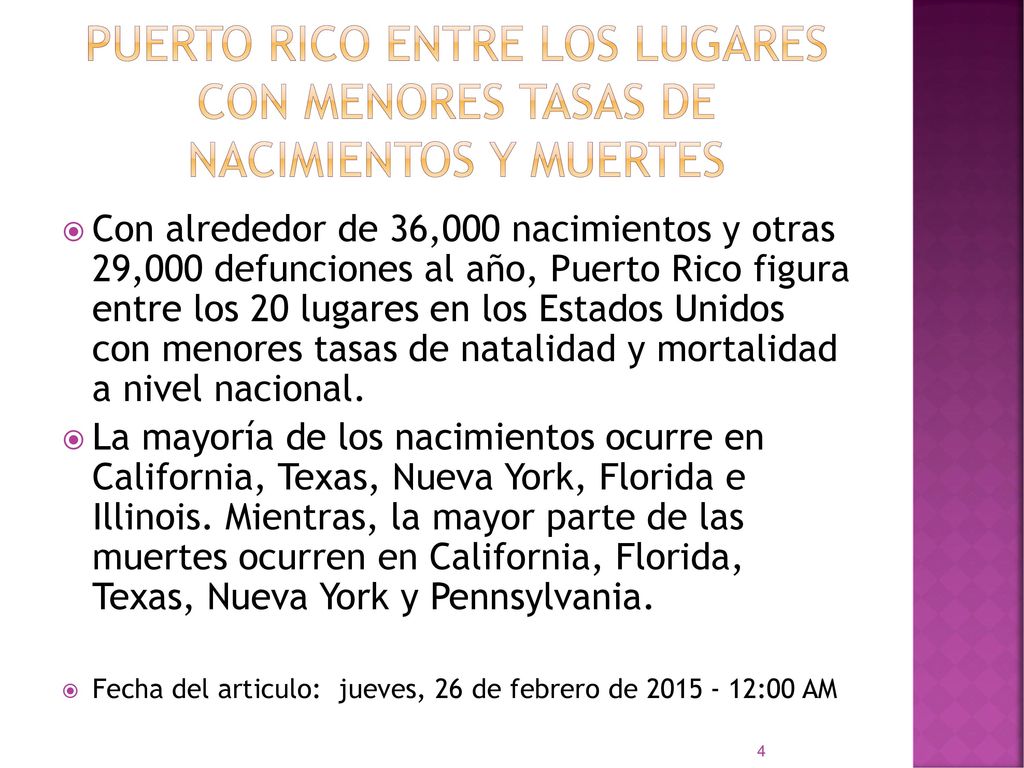 Puerto Rico entre los lugares con menores tasas de nacimientos y muertes