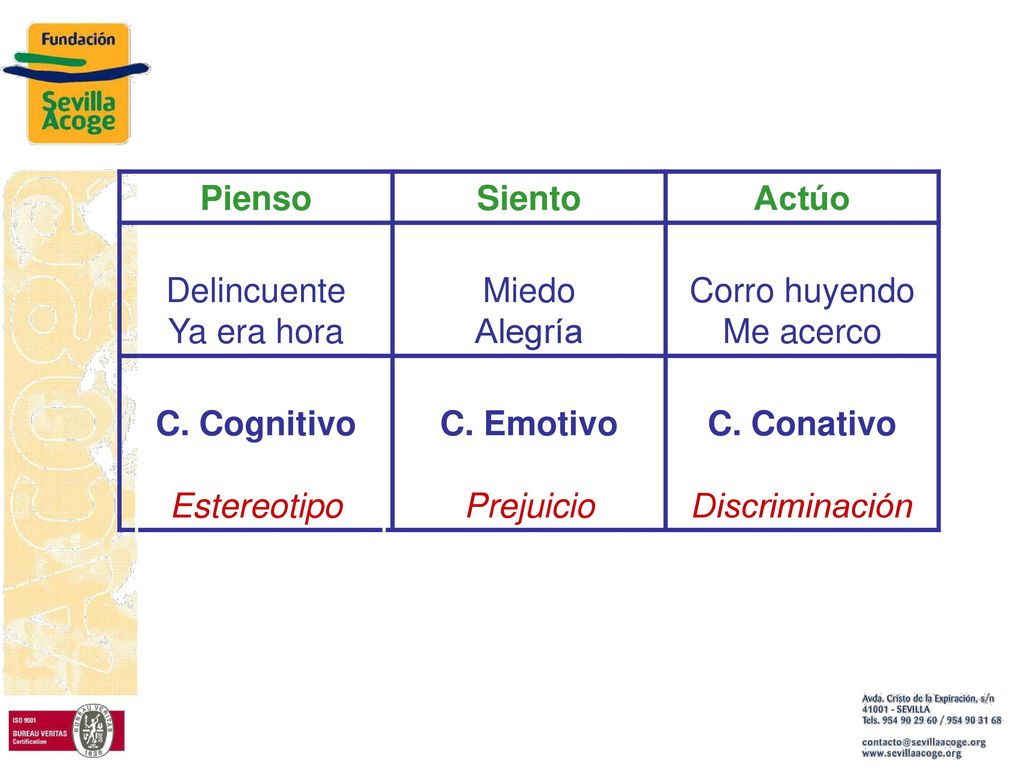 Pienso Siento. Actúo. Delincuente. Ya era hora. Miedo. Alegría. Corro huyendo. Me acerco. C. Cognitivo.