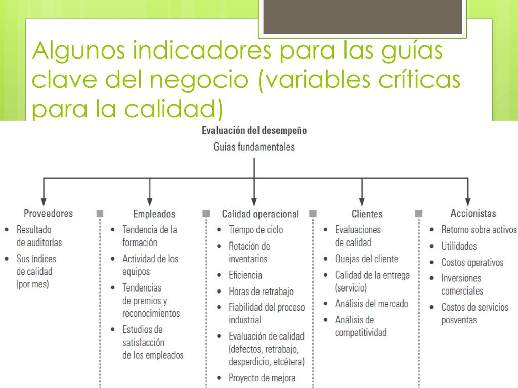 Algunos indicadores para las guías clave del negocio (variables críticas para la calidad)