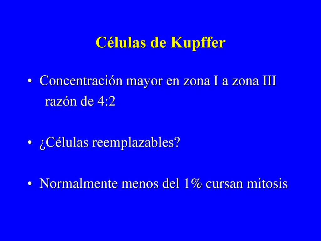 Células de Kupffer Concentración mayor en zona I a zona III