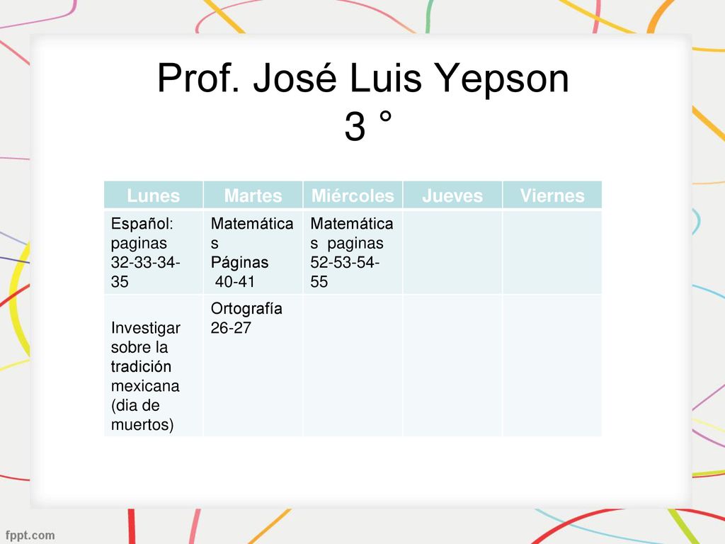 Prof. José Luis Yepson 3 ° Lunes Martes Miércoles Jueves Viernes