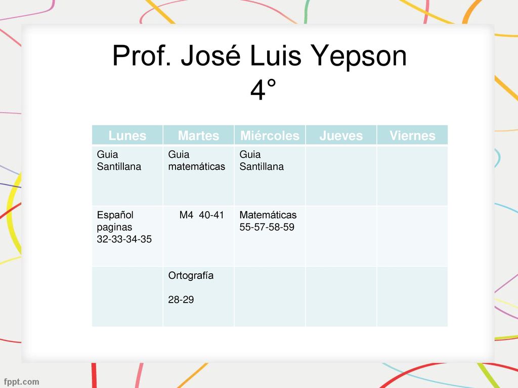 Prof. José Luis Yepson 4° Lunes Martes Miércoles Jueves Viernes