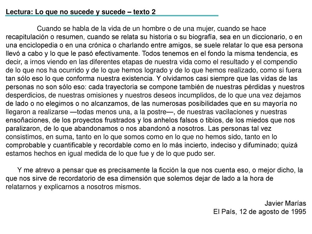 Lectura: Lo que no sucede y sucede – texto 2