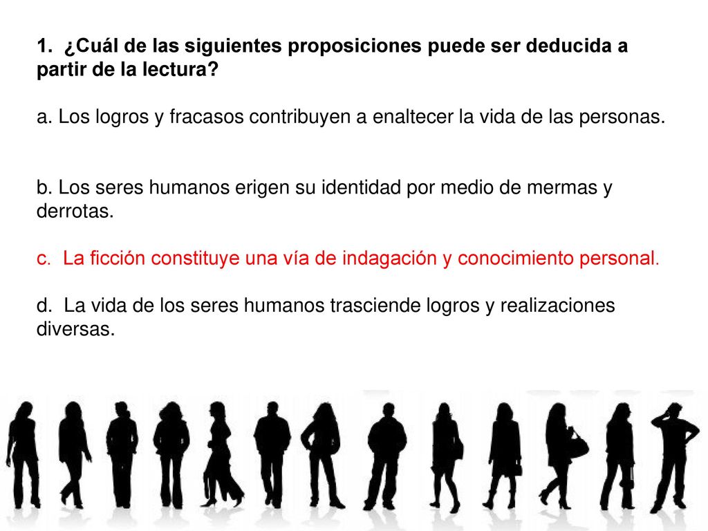 1. ¿Cuál de las siguientes proposiciones puede ser deducida a partir de la lectura