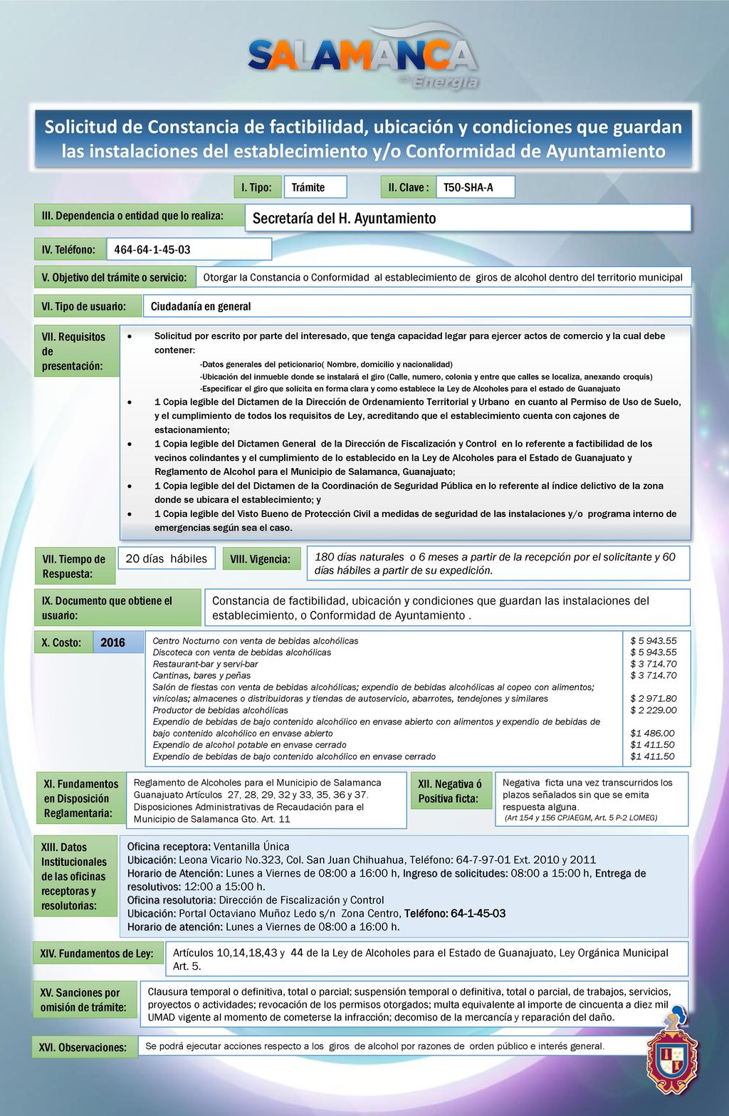 Solicitud de Constancia de factibilidad, ubicación y condiciones que guardan las instalaciones del establecimiento y/o Conformidad de Ayuntamiento
