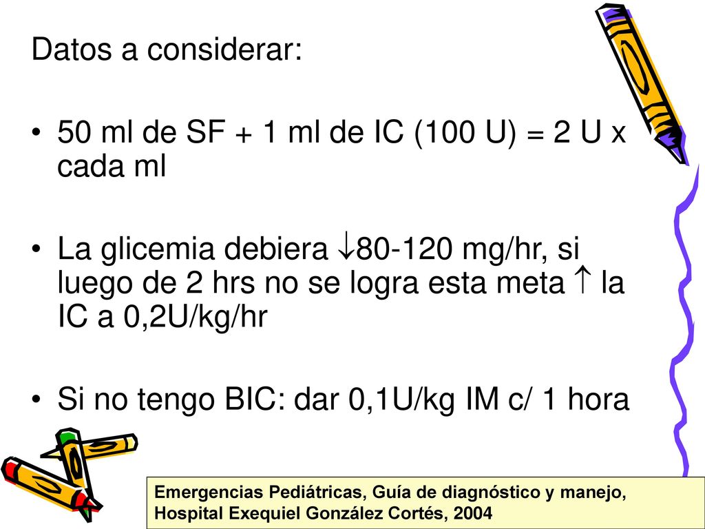 50 ml de SF + 1 ml de IC (100 U) = 2 U x cada ml
