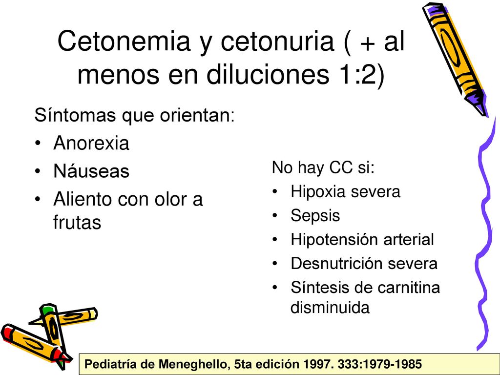 Cetonemia y cetonuria ( + al menos en diluciones 1:2)